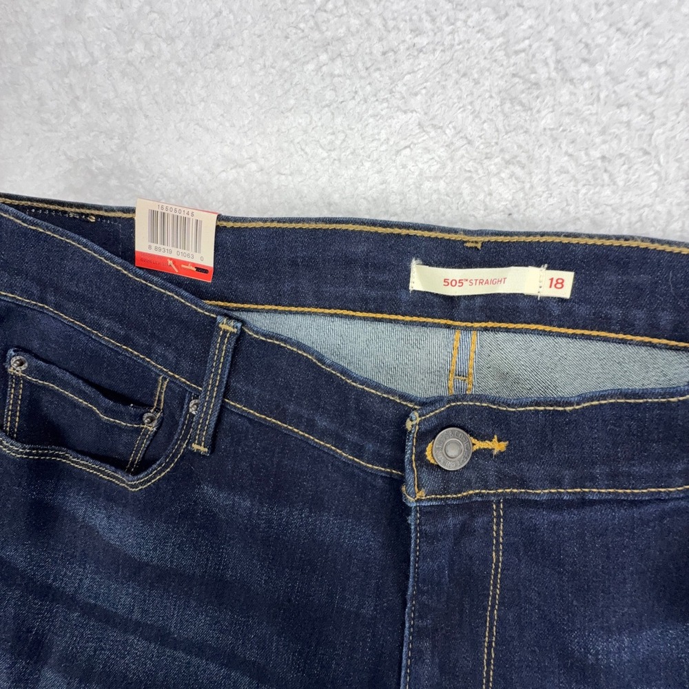 Levis 505 Straight Leg Jeans Womens 18S Dark Wash Mid Rise Blue Denim 15505-0145 - Picture 8 of 11